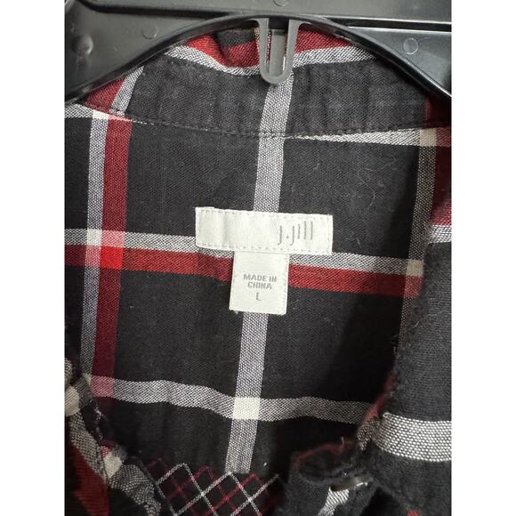 J. Jill Women's Black White Red Plaid Long Sleeve Button-Up Tunic Shirt Large - Picture 4 of 5